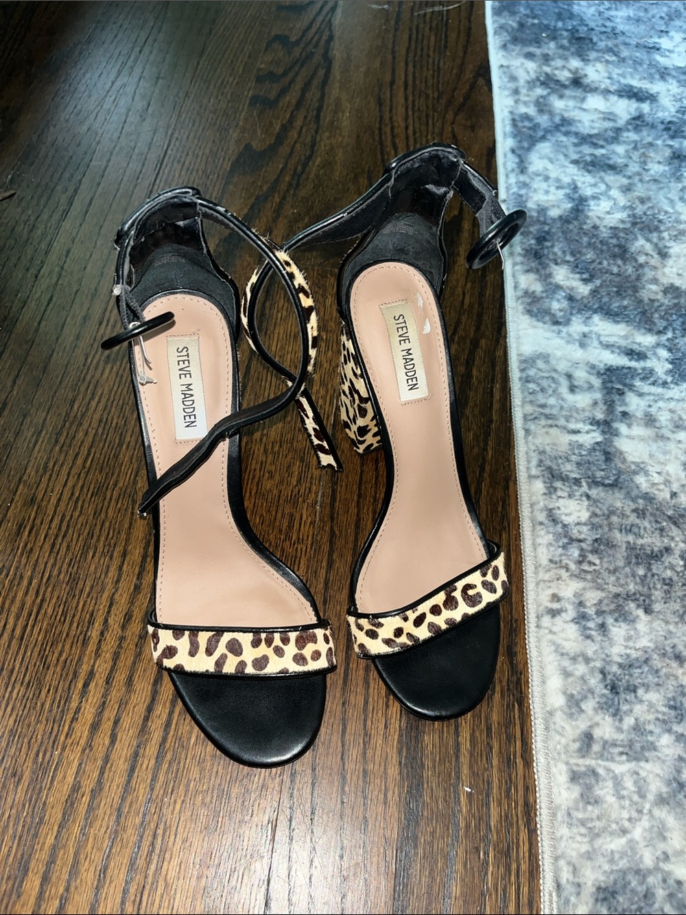 Steve Madden Black Sandal Heels with Leopard Print Accents